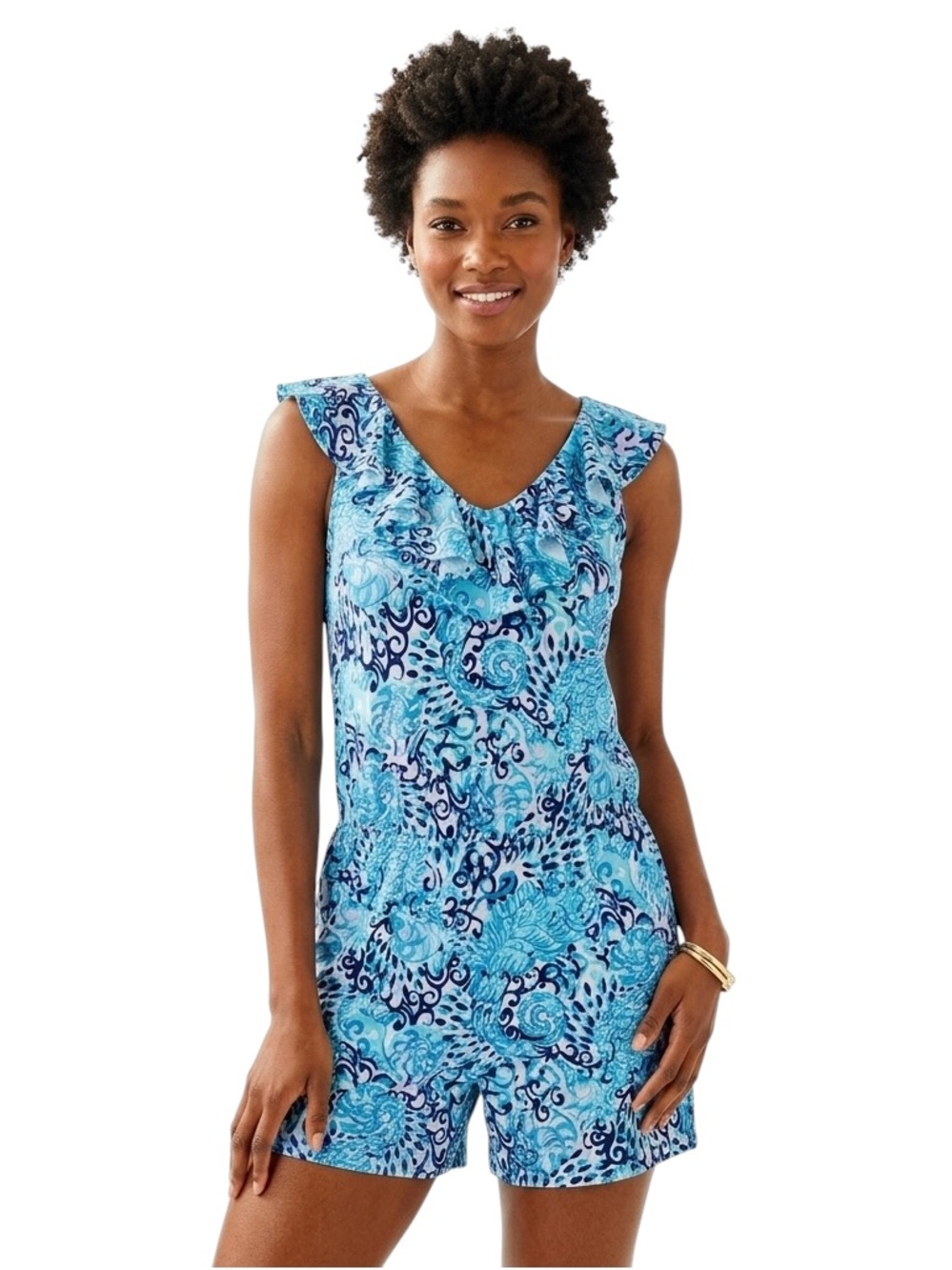 Lilly Pulitzer Alessa Romper in Light Aqua Spritz